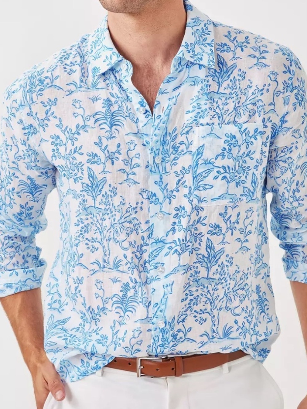 Lilly Pulitzer Men's Stuff Addison Resort White Tall Tales Linen Shirt Size XXL